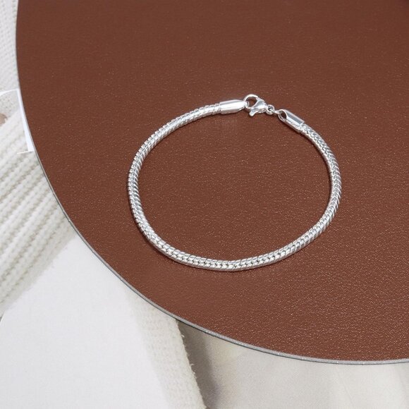 Sterling Silver Charm Snake Chain Bracelet for Women 7 Inch Gift - Picture 5 of 6